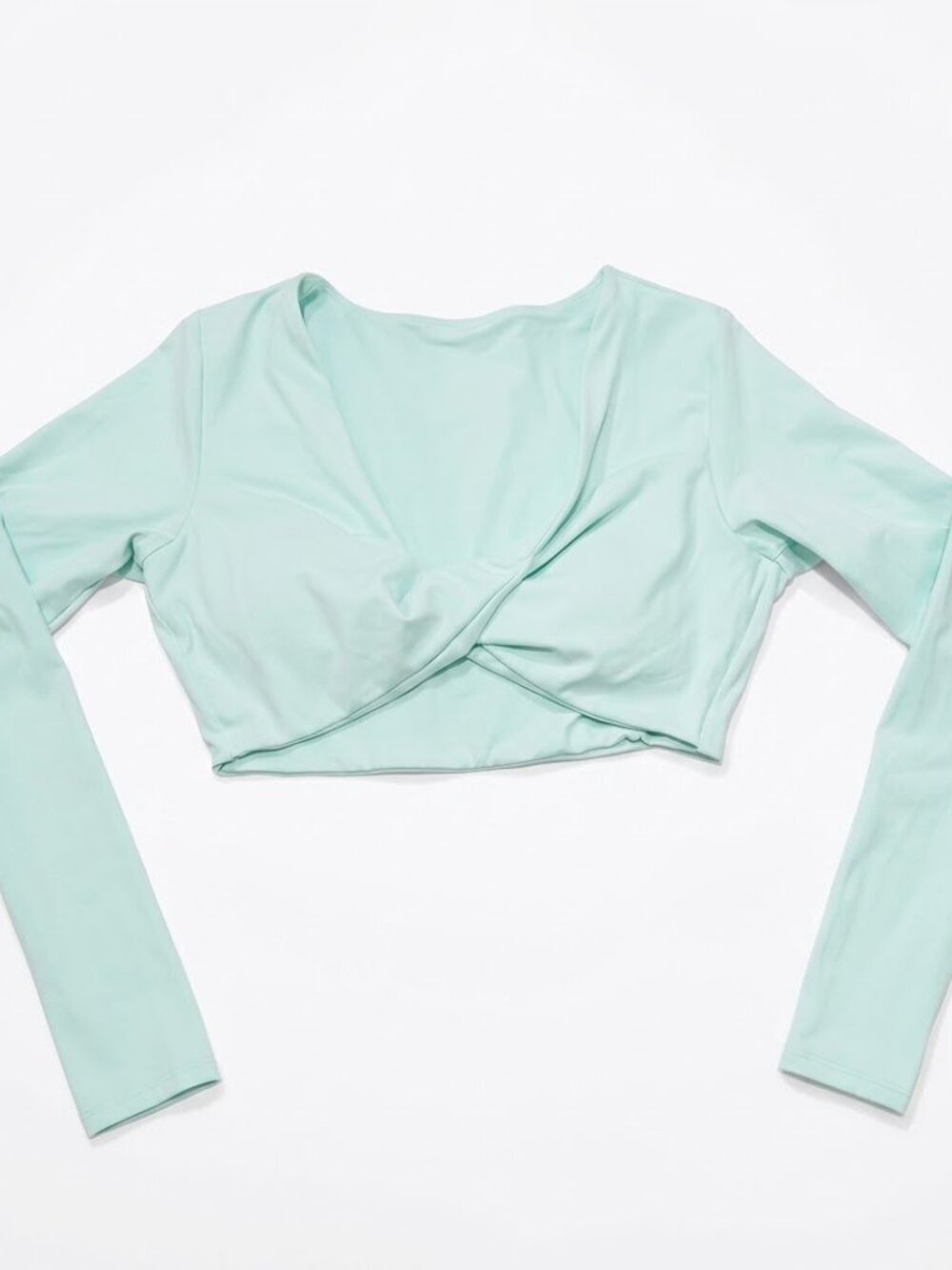 Fabletics PureLuxe Twist-Front Long Sleeve Crop Top Mint Sorbet Size Medium